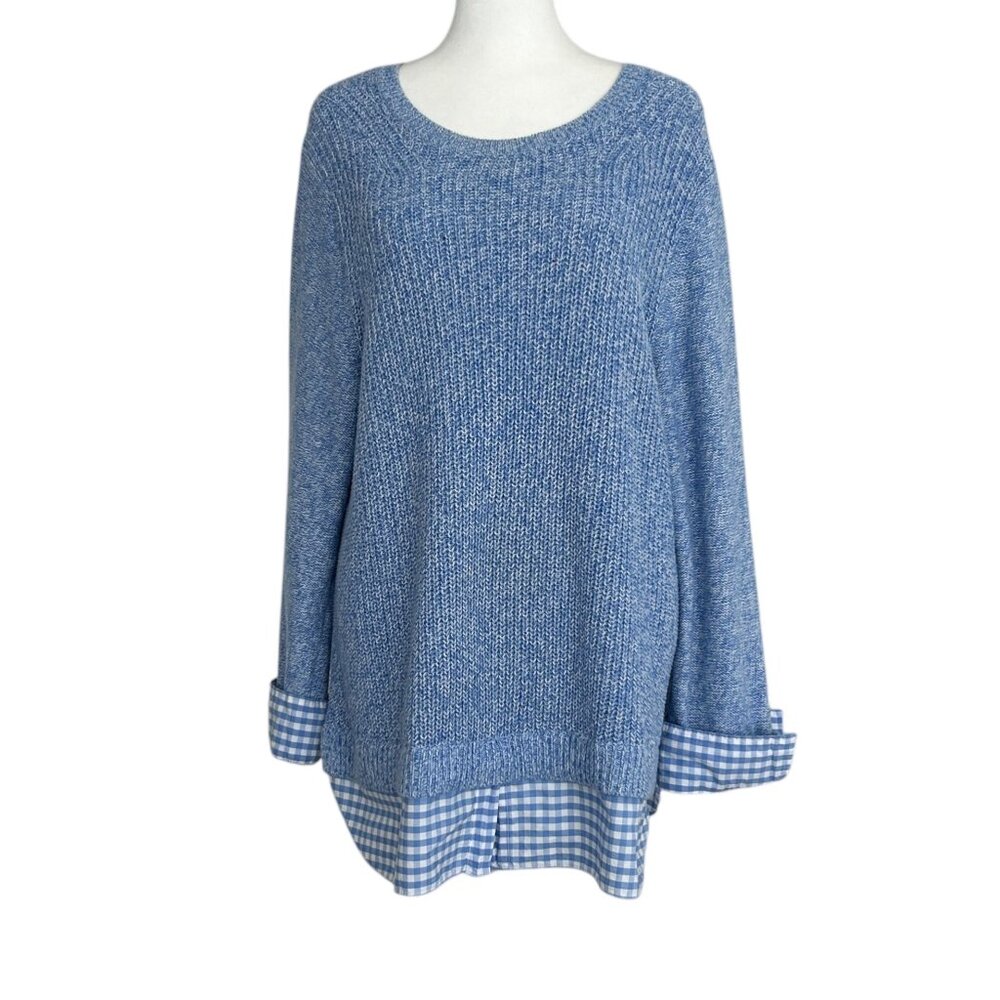 Talbots Gingham Layered Pima Cotton‎ Knit Sweater (XL)
